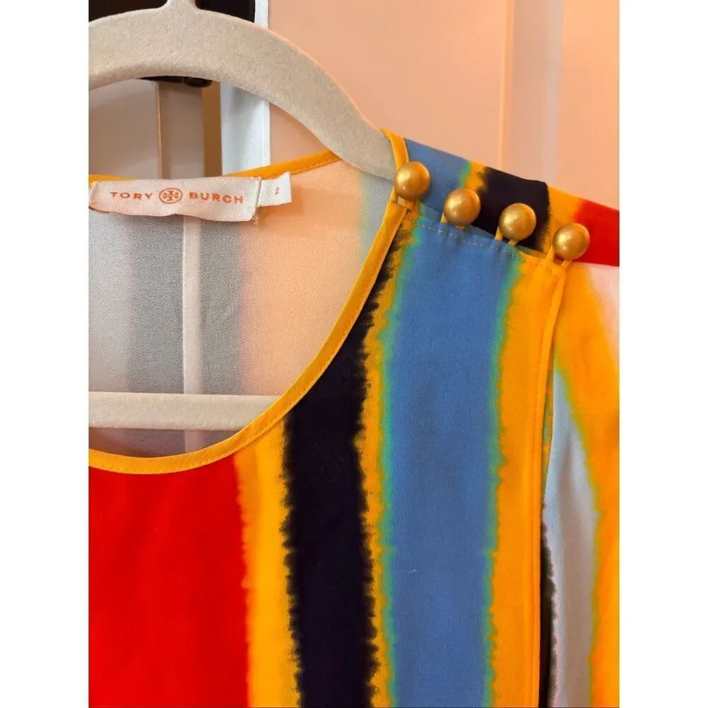 Tory Burch Bettina Silk Stripe Midi Dress | Colorblock Sleeveless Resort Mediter